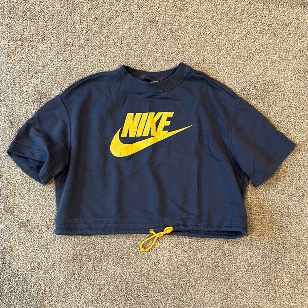 Nike Deep Navy Blue Cropped Tee with Swoosh Logo